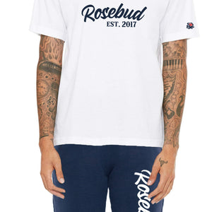 Rosebud Unisex Crewneck T-Shirt on the go Jogger Set (Navy Blue White, Printed on American Apparel)