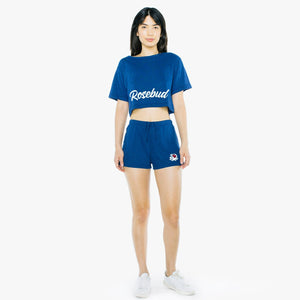 Rosebud Cropped T-Shirt Shorts Set (Blue White, Printed on American Apparel)