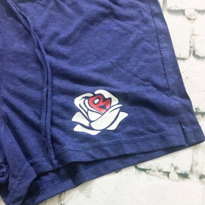 Rosebud Cropped T-Shirt Shorts Set (Blue White, Printed on American Apparel)