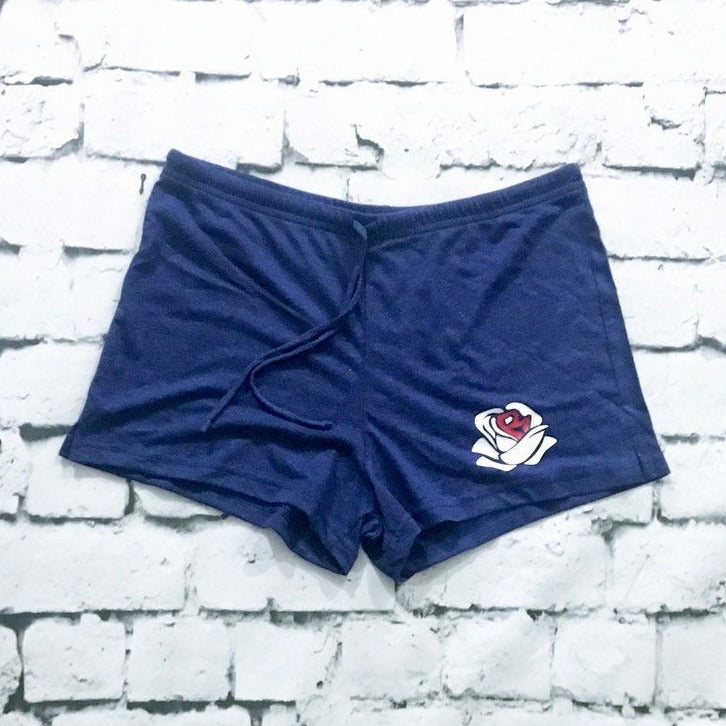 Rosebud Cropped T-Shirt Shorts Set (Blue White, Printed on American Apparel)