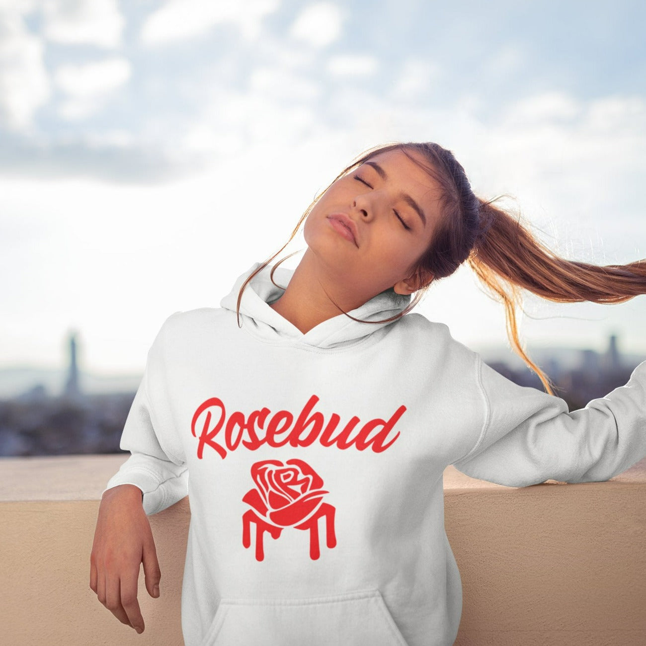 White Rosebud Hoodie (that drip) Unisex Pullover Cotton/poly Ultimate Heavyweight