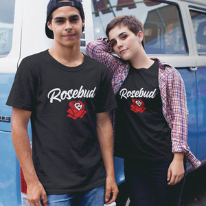 Unisex T-shirt - Rosebud Logo - Black Tee Soft and Trendy