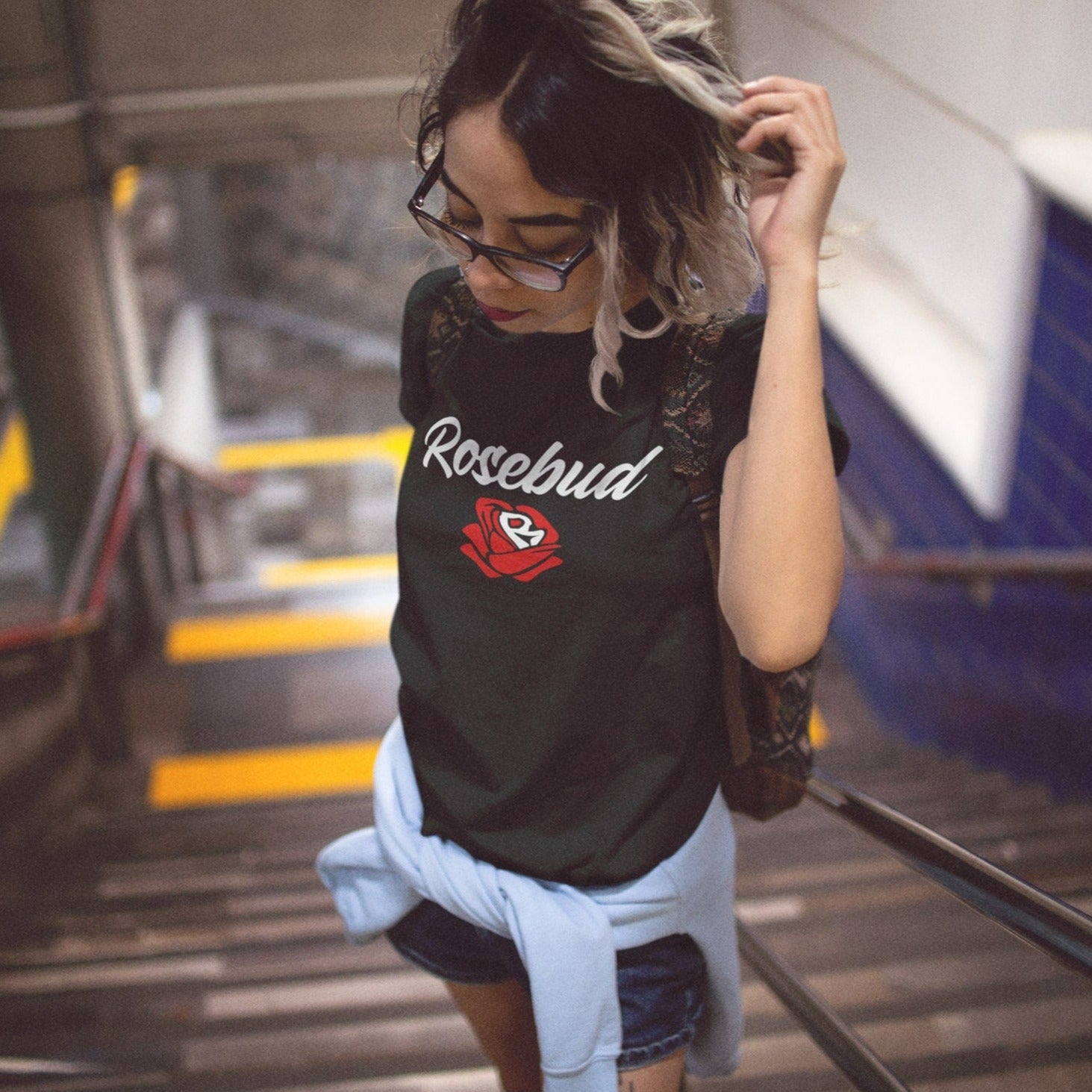 Unisex T-shirt - Rosebud Logo - Black Tee Soft and Trendy